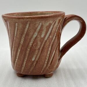 Vintage Handmade Studio Art Pottery Footed Coffee Tea Mug, Signed 4” Wide Handle
